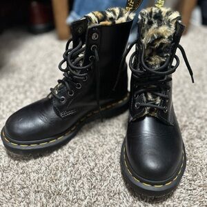 Dr. Martens Black Boots with Leopard Fur Lining